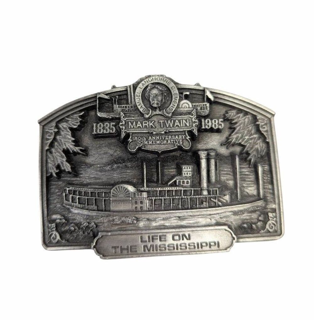 VINTAGE Bergamot Brass Works 1985 MARK TWAIN Mississippi Steamboat Belt BUCKLE